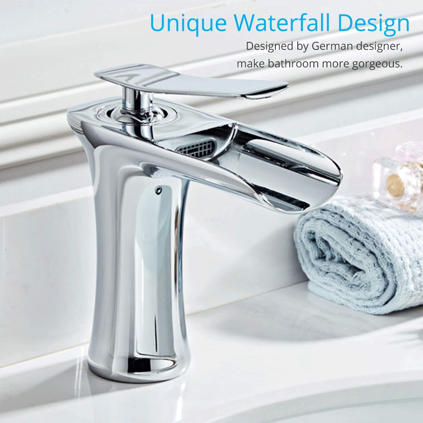 Wovier Wasserfall-Waschbeckenarmatur – Einhandmischer In Chrom, Mit 20-Zoll-Schläuchen