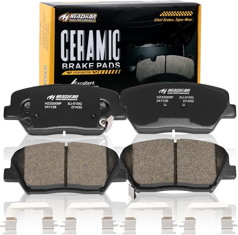 Pastilhas de freio dianteiras cerâmicas HYFTJYZ HZ1432 para Hyundai Azera, Santa Fe, Santa Fe Sport, Kia Rondo e Sorento – Conjunto com 2 unidades
