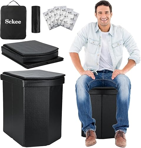 Inodoro portátil para adultos, inodoro portátil XL para campamento, inodoro de campamento de 16.5 pulgadas con tapa, inodoro de campamento con