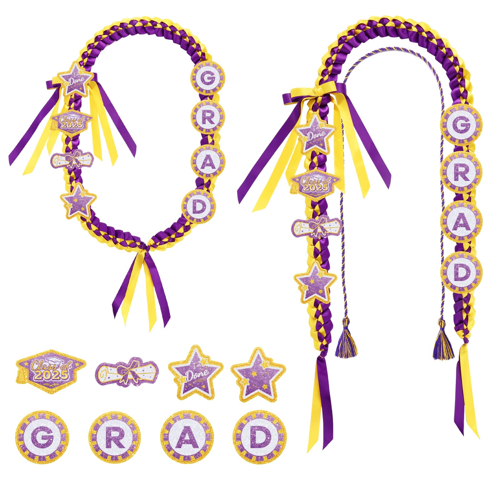 Daifunli 3 Pcs Graduation Lei Accessories Class of 2025 Ribbon Bows Lei