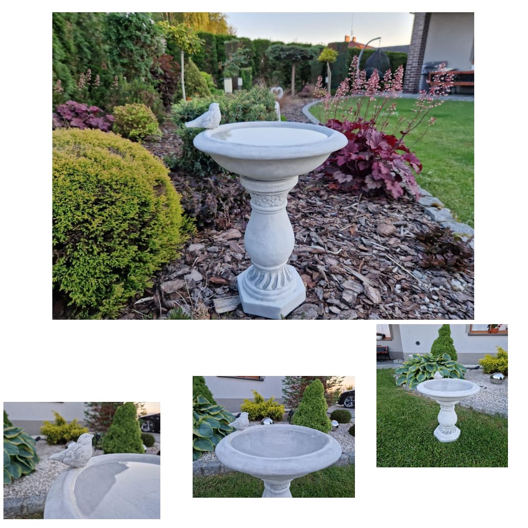 Ornement de Jardin en Pierre coulée - Bain d'oiseau Antique sur Colonne décorative