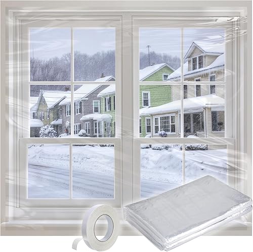 Miniatura 8 de Apipi Thicken Window Insulation for Winter - Fits 5 Windows of 3' x 5' Durable Sealing Plastic Film Cover, Clear Shrink Window Insulation Kit with