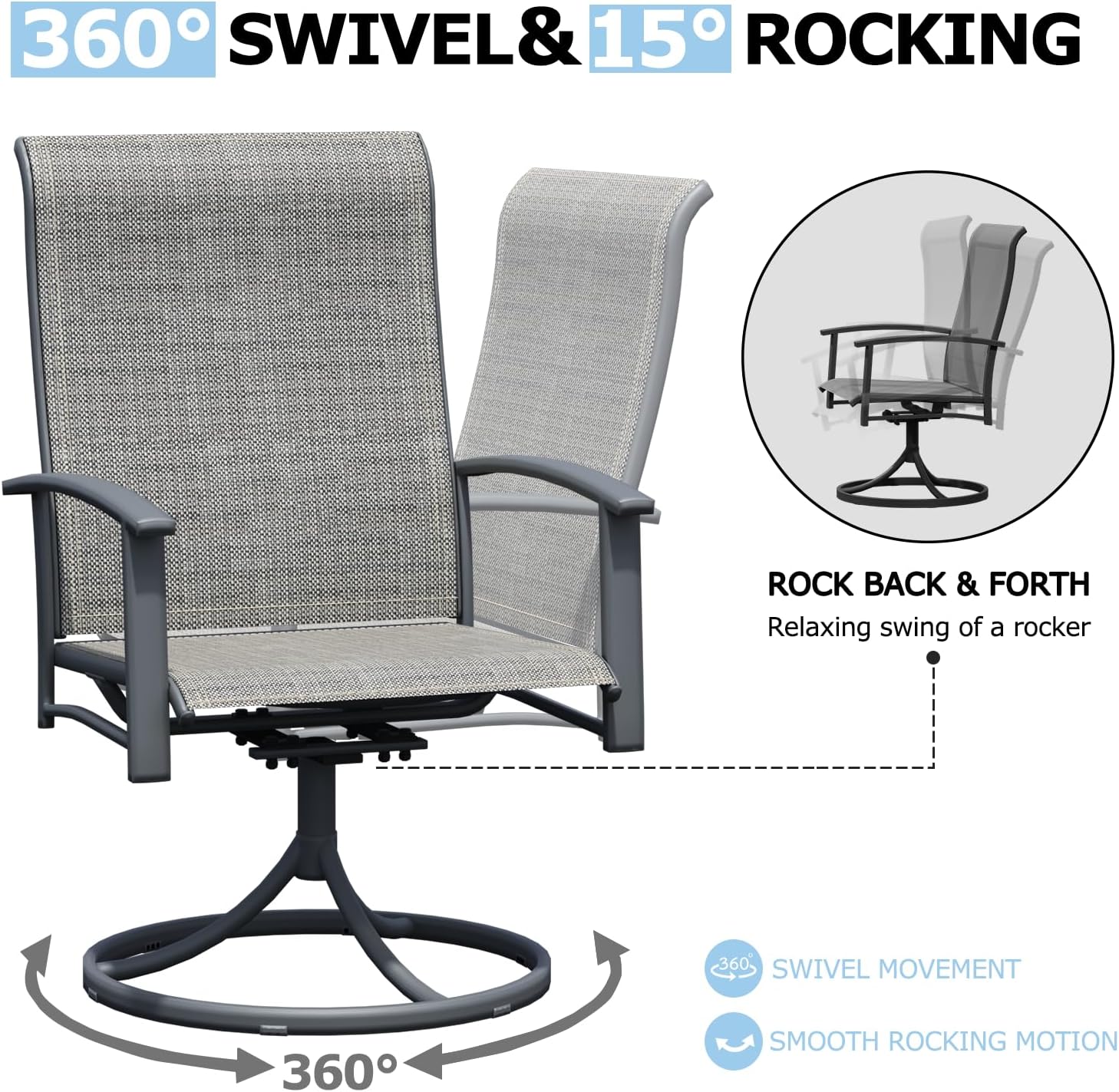 Outdoor Swivel Rocker Dining Chair Set of 6, All Weather Patio Dining Chair with Textilene High Back and Metal Frame, Backyard, Lawn Garden and Deck Porch Patio Furniture Set