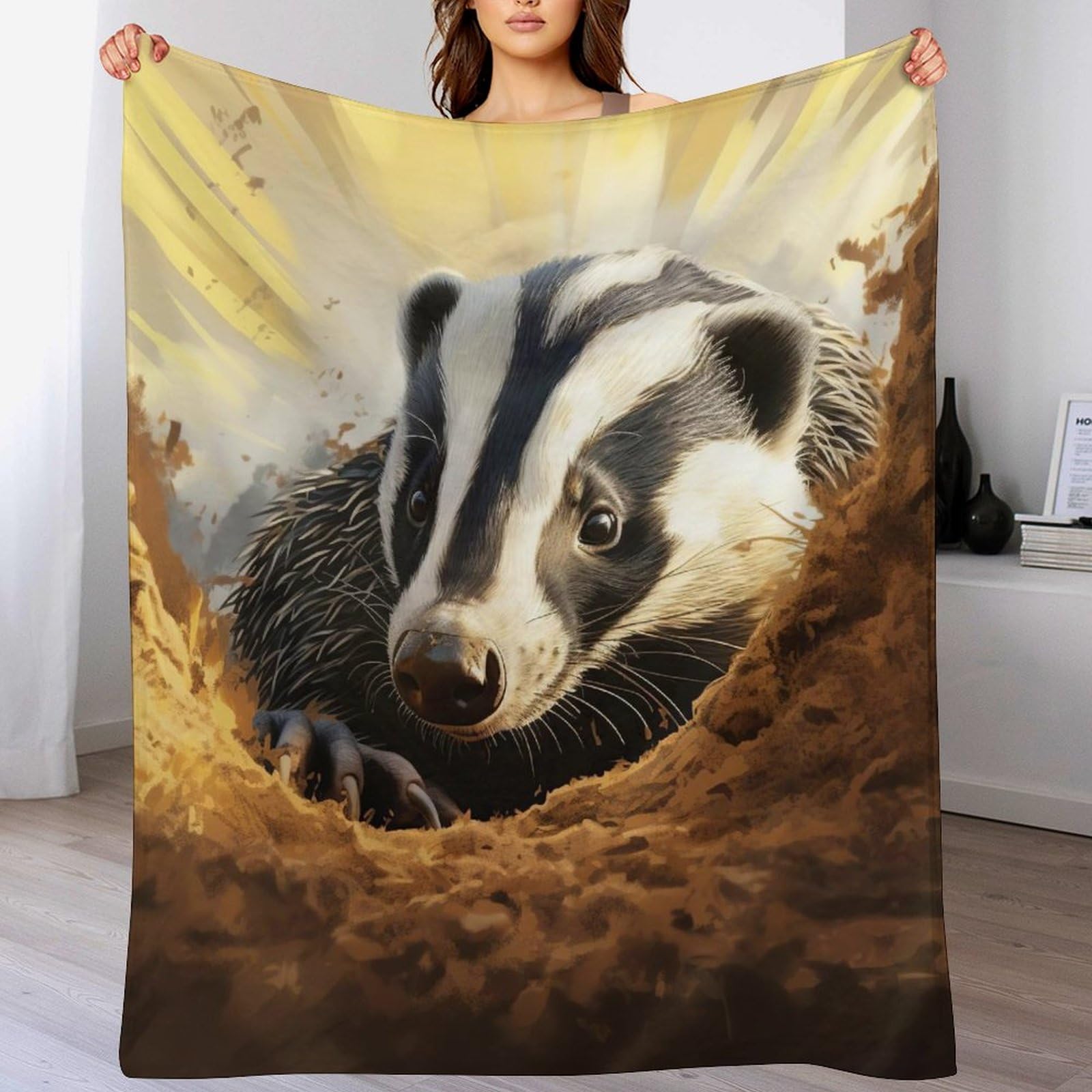 Couverture polaire blaireau douce et moelleuse pour canapé-lit et moments cocooning