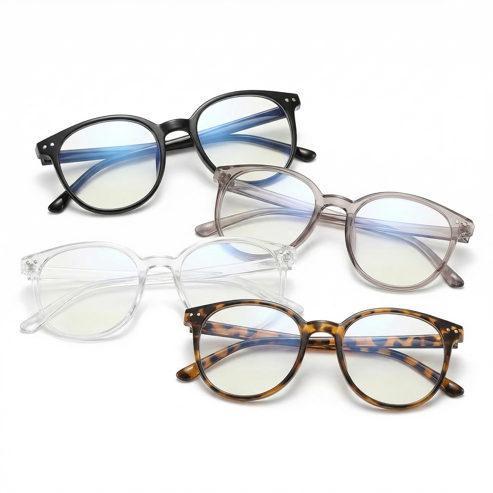 Cloxtralon 4 pezzi Occhiali da Donna Filtro Luce Blu, Colori Nero/Modelo leopardo/Grigio/Trasparente, Materiale TR Leggero, per Lavoro Informatico, Giochi, Televisione, Riducono Fatica Ottica