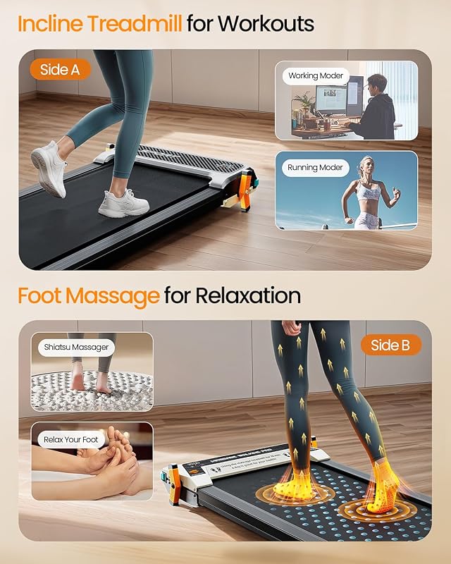 AKLUER Walking Pad with Incline - Dual-Sided 2 in 1 Under Desk Treadmill with Shiatsu Foot Massager, 330LBs Walking Pad Treadmills for Home and Office, LED Display and Remote Control image 5