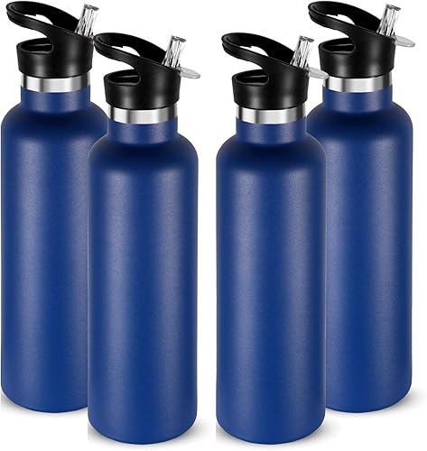 Miniatura 33 de Neihepal Botellas de agua de acero inoxidable plateadas, botella de viaje de doble pared aislada al vacío de 24 onzas con tapa de popote a prueba de