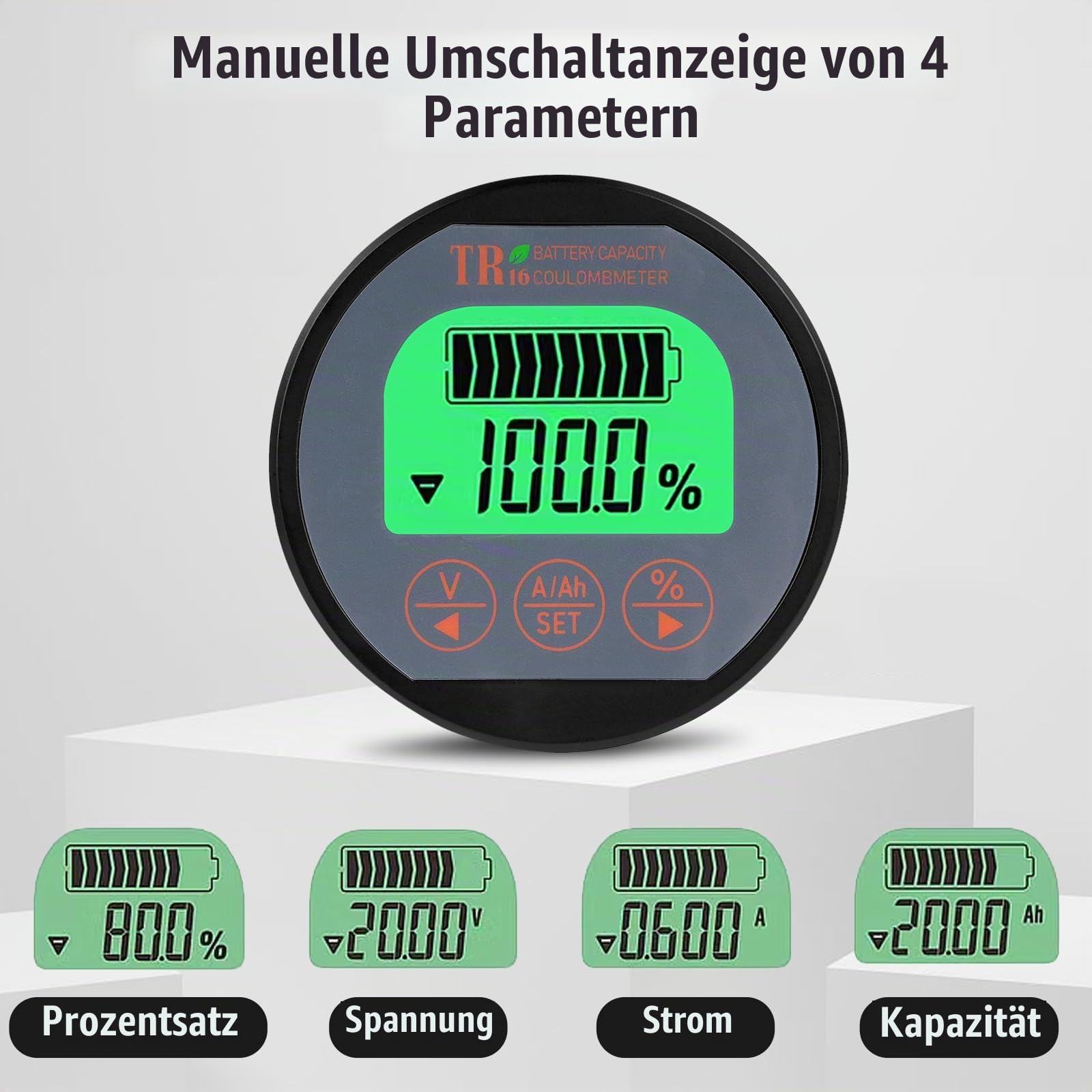100A Batteriewächter 12V 24V 36V 48V 72V Batteriemonitor 8-120V Spannungsamperemeter LCD Digitales Prüfgerät mit 2m Kabel für Autos Motorboote Wohnmobile Wohnwagen Caravans usw.