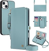 Vista 18 de Funda tipo cartera compatible con iPhone 13 Pro Max, multifunción, desmontable, 2 en 1, magnética, cartera para iPhone 13 Pro Max, con correa Verde