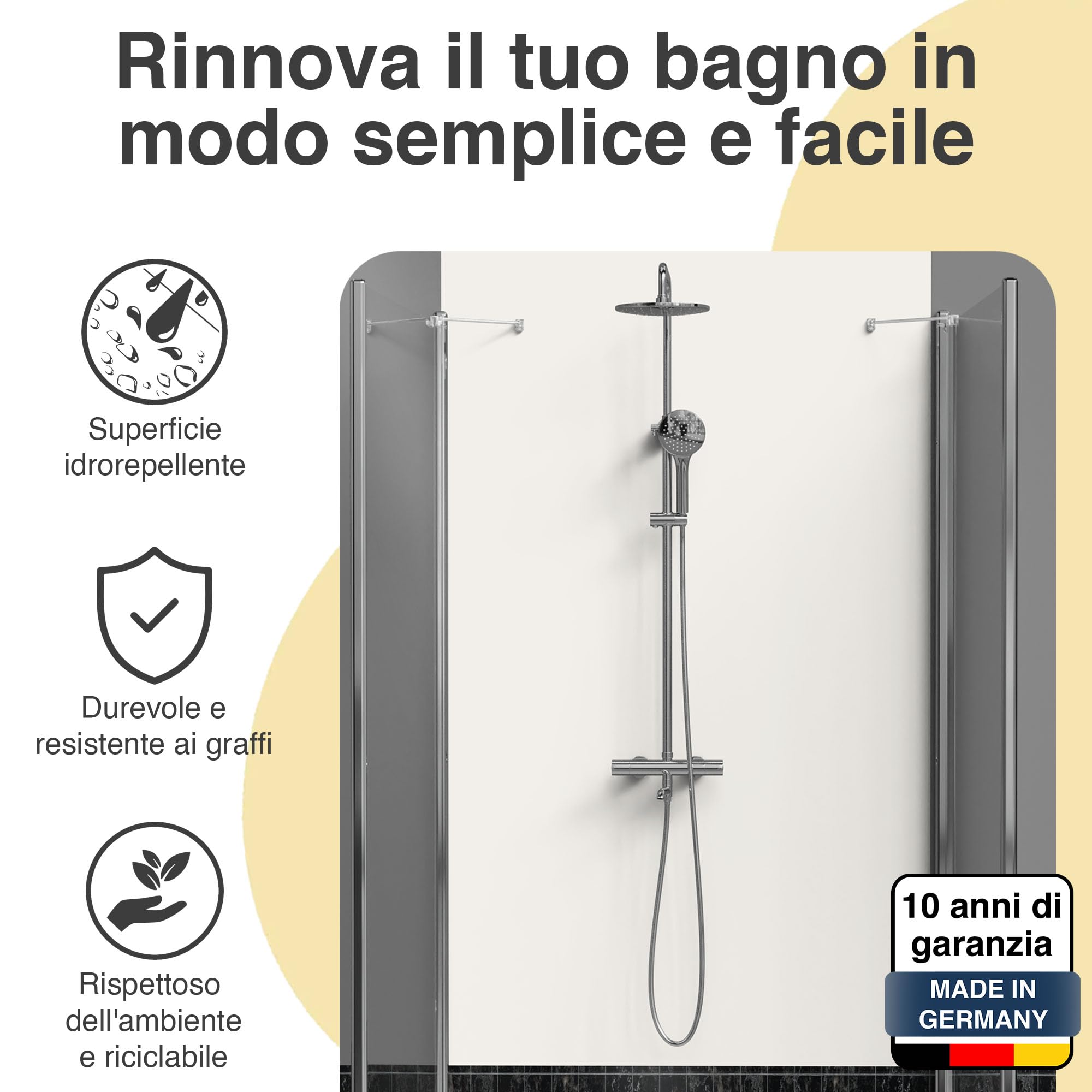 Rivestimento parete doccia | 200 x 100 cm | bianco | Pannello a parete per doccia