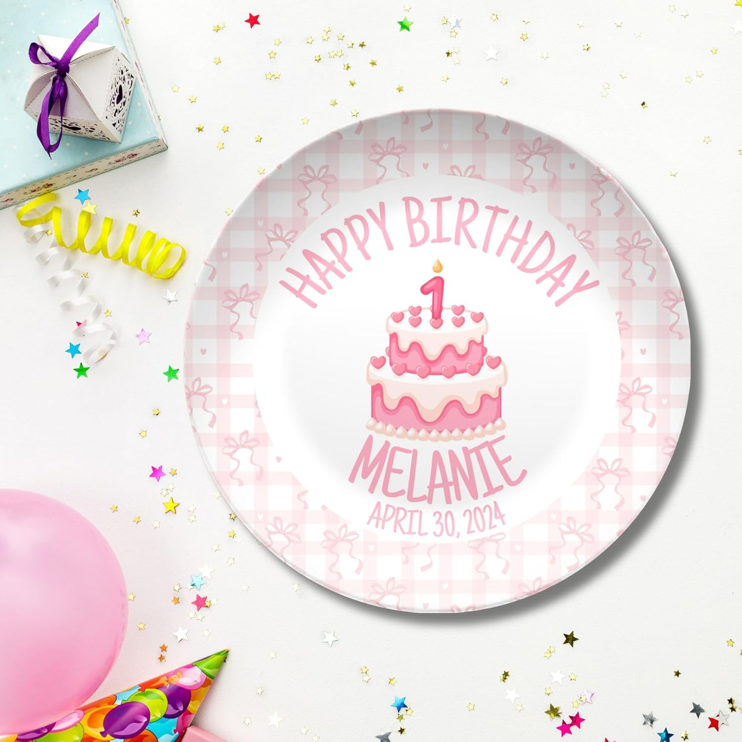 Personalized Smash Cake 1st Birthday Plate - Baby Smash Cake Plate - Pink Coquette - New Baby Gift