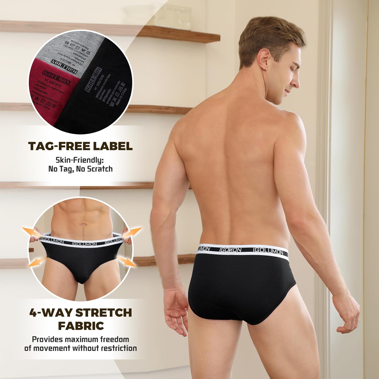 IGOLUMON Mens Underwear Briefs 7 Pack Bamboo Rayon Briefs for Men Support Pouch No Fly Tag-Free Rear Coverage Underwear - Image 4