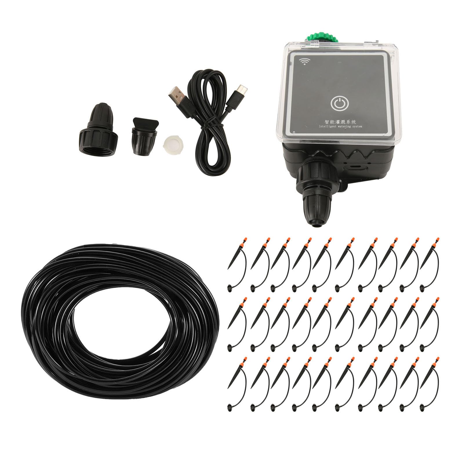 Zestaw do Nawadniania Roślin do Podlewania, Regulowany USB 5 V Oszczędny System Nawadniania ABS Zestaw do Systemu Nawadniania Pilot WiFi z Zegarem Nawadniania na Balkon (30 m /
