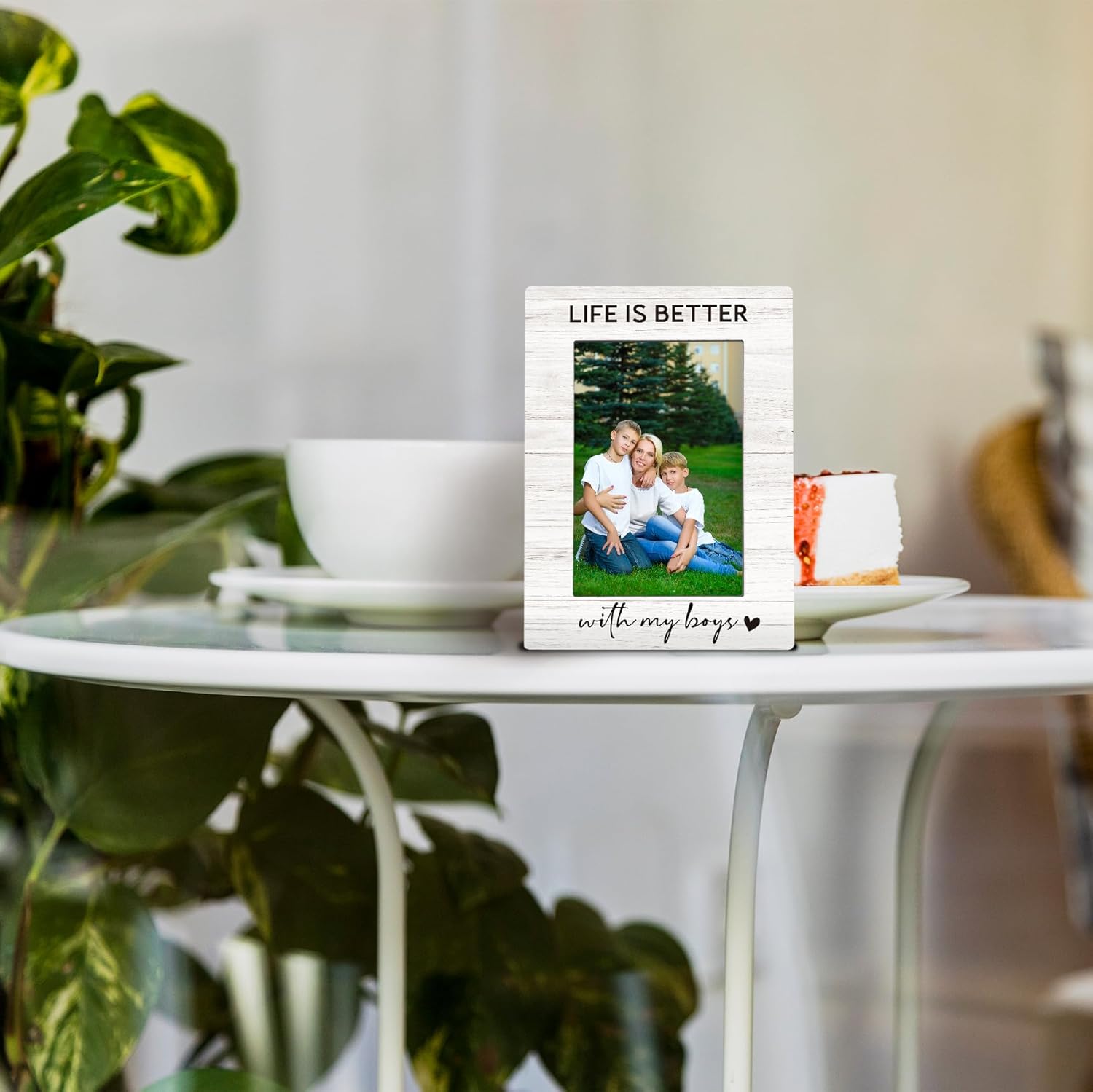 Mom Son 4x6 Picture Frame, Best Mom Gifts, Mothers Day Birthday Gifts from Sons, Mother of Sons Photo Frame, Life is Better with My Boys Picture Photo Frames for Desk Decor - Image 3