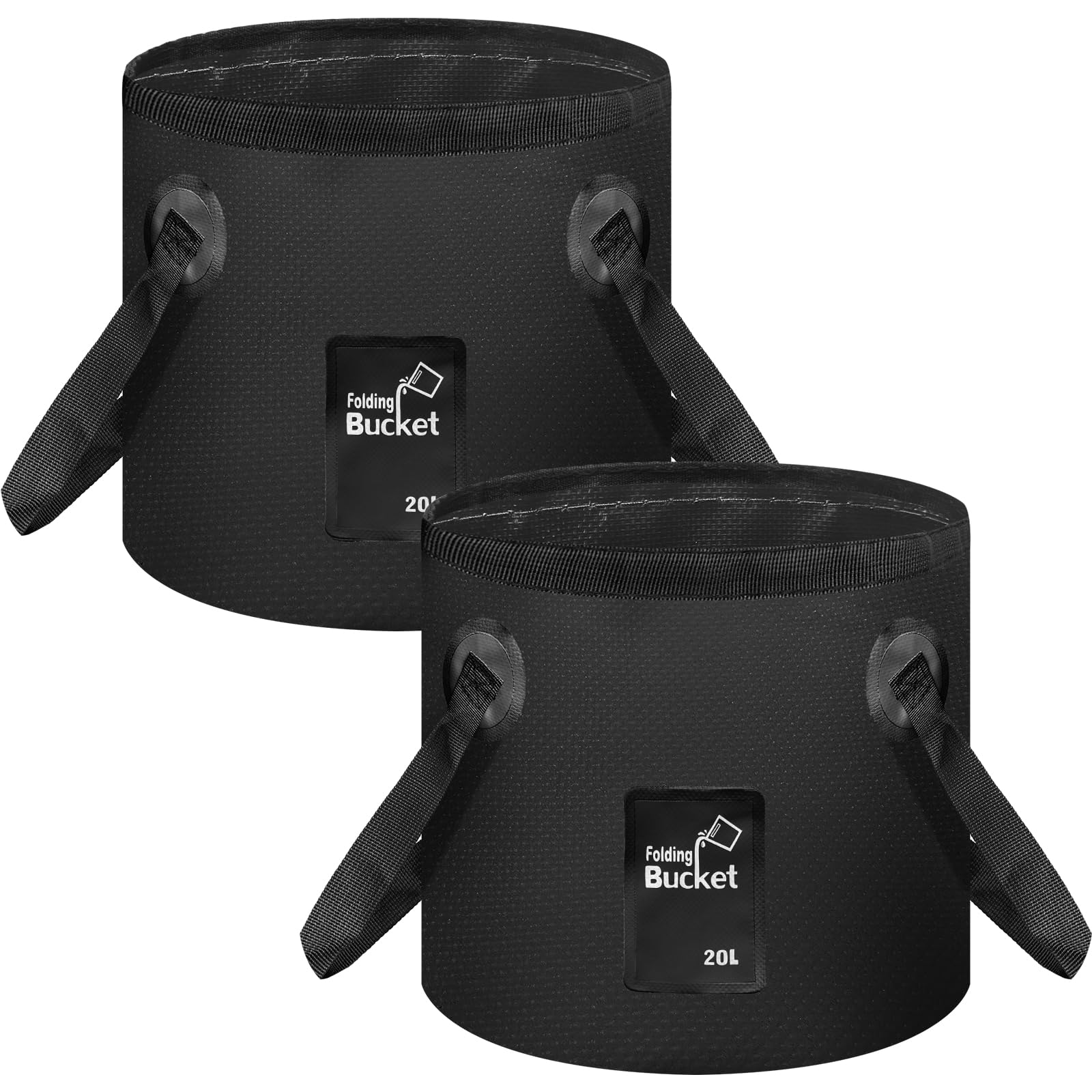 Abaigeal 2 Pack Folding Water Bucket, 20L Foldable Storage Container Collapsible Bucket for Camping, Outdoor Portable Lightweight Buckets for Traveling, Fishing, Hiking, Boating (Black)