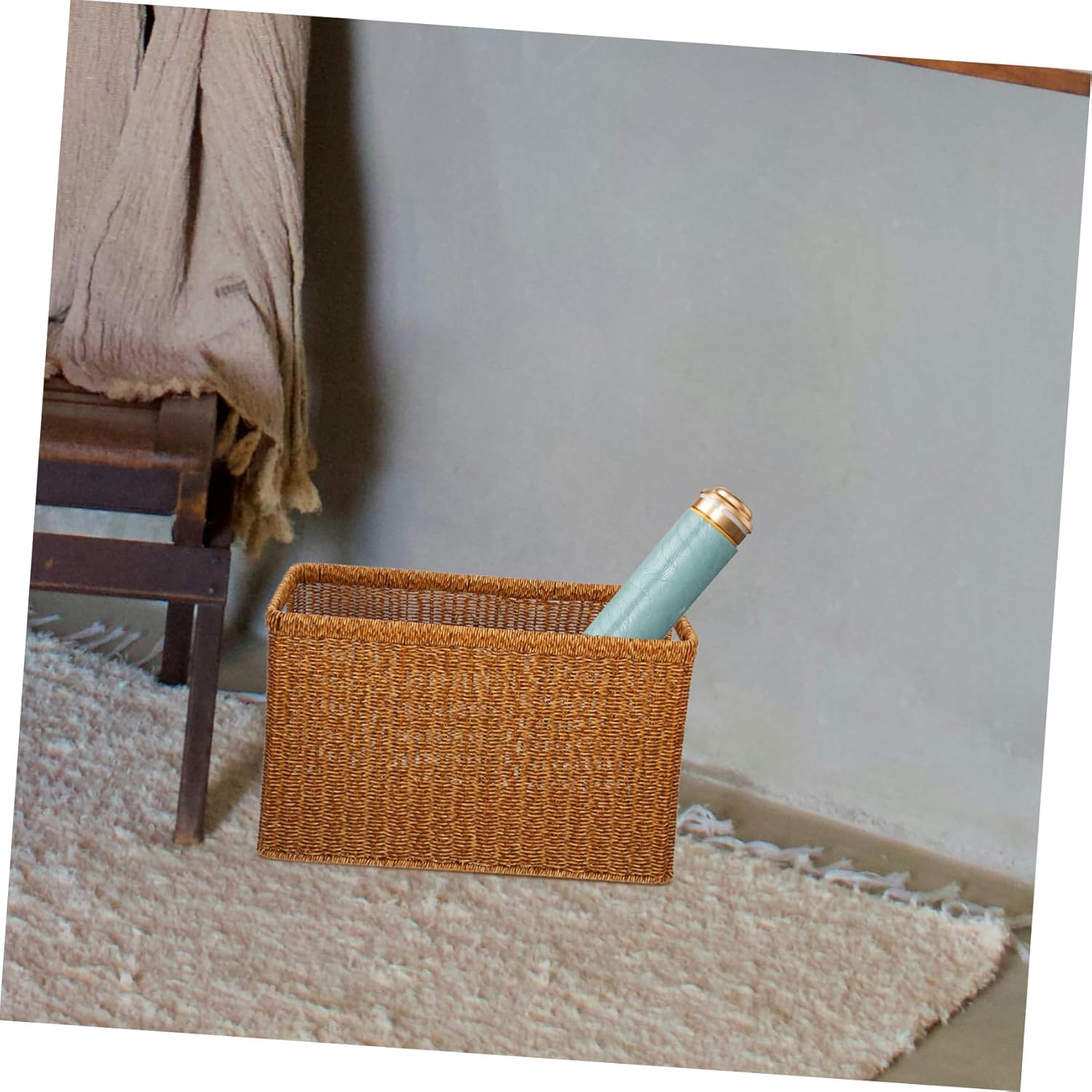 Handwoven Document Organizer Stylish File Holder for Desk Multi-purpose Magazine Storage Basket for Office Home and School and Practical Design Dark Brown