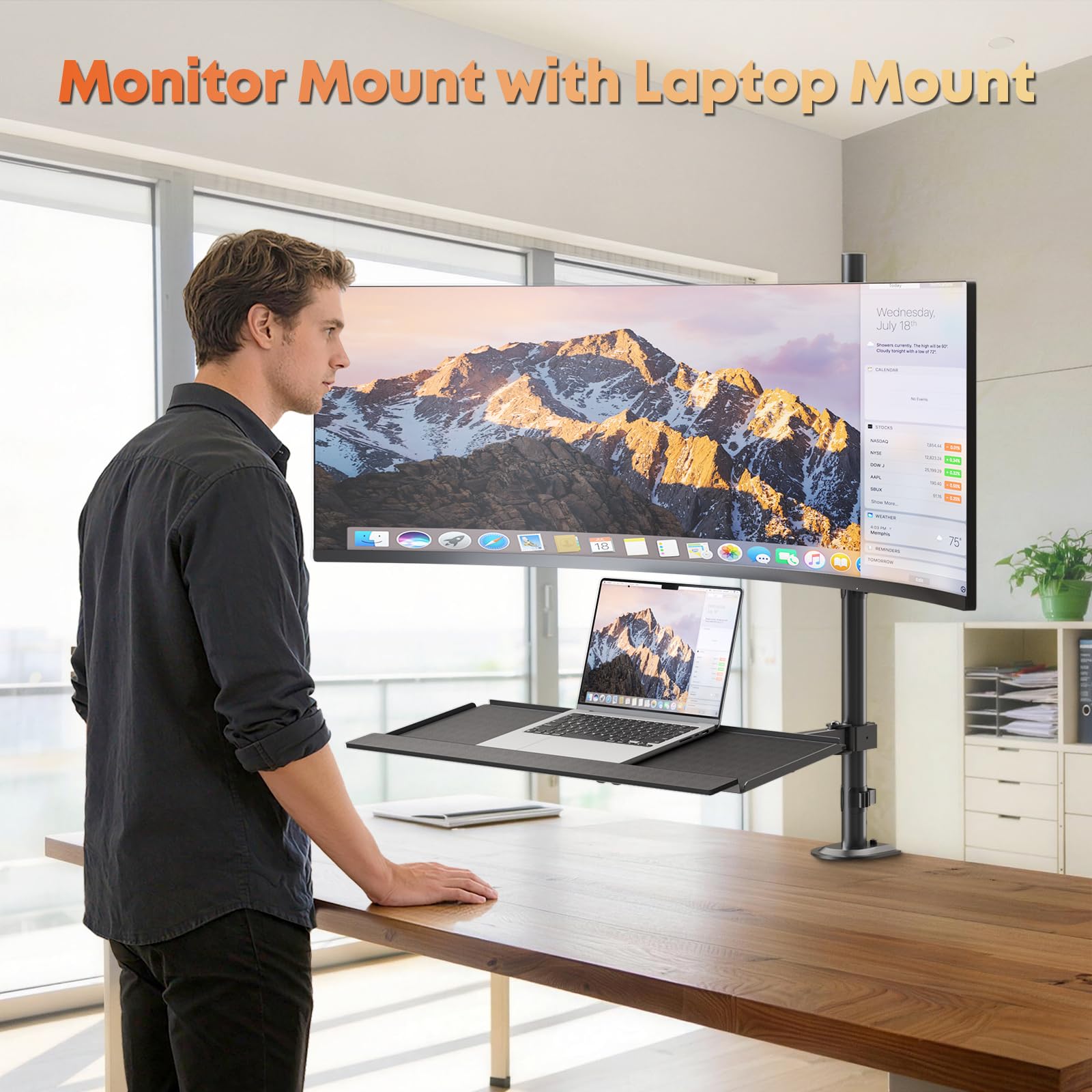 PUTORSEN Supporto Monitor con Ripiano Tastiera per Monitor 49" (fino a 20 kg), Postazione Siedi-Lavora in Piedi & Sollevatore Scrivania, Ripiano Tastiera fino a 9 kg, Ergonomico