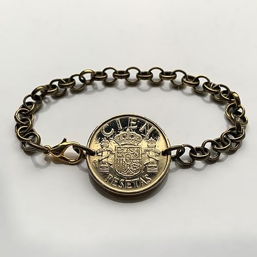 Miniatura 3 de 1988 España España 100 Pesetas moneda rolo link pulsera Escudo Español Corona española Pilares de Hércules Madrid Barcelona Sevilla Valencia Granada