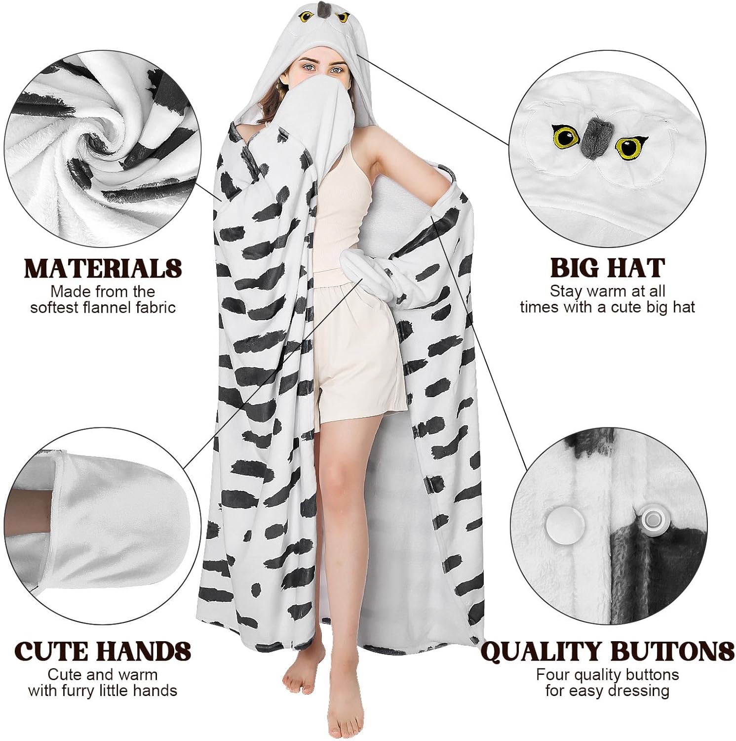 Oversized Blanket Hoodie for Women, Snowy Owl Wearable Blanket Owl Gifts for Birthday - Image 4