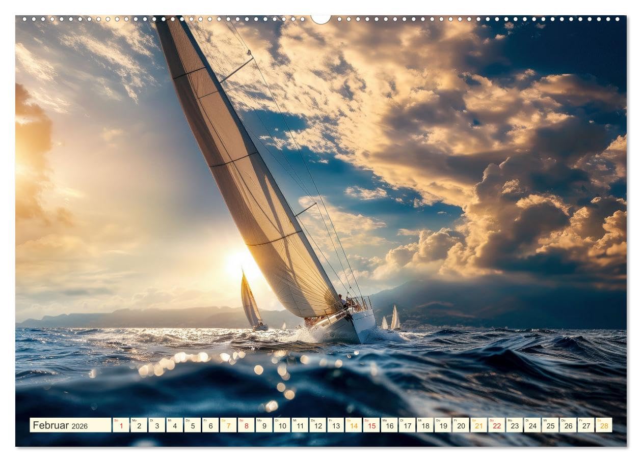 Segeln - schöne Momente (hochwertiger Premium Wandkalender 2026 DIN A2 quer), Kunstdruck in Hochglanz: Sonne, Wind und Wellen bis zum Horizont. (CALVENDO Sport)