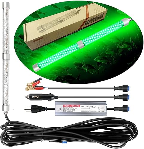 12V or 110V 8 IN16in 50 100W 10000 20000lm 25ft Wire, Green Night Fishing Finder, Glowing Fish Attractor, IP68 Waterpoof Fishing Light Attractants