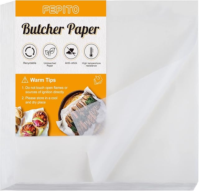 FEPITO 100 Pieces White Butcher Paper Precut Butcher Paper Disposable Butcher Paper Sheets 12 x 12 inch No Wax Butcher Paper Square Meat Sheet for Wrapping Meat Sublimation Heat Press