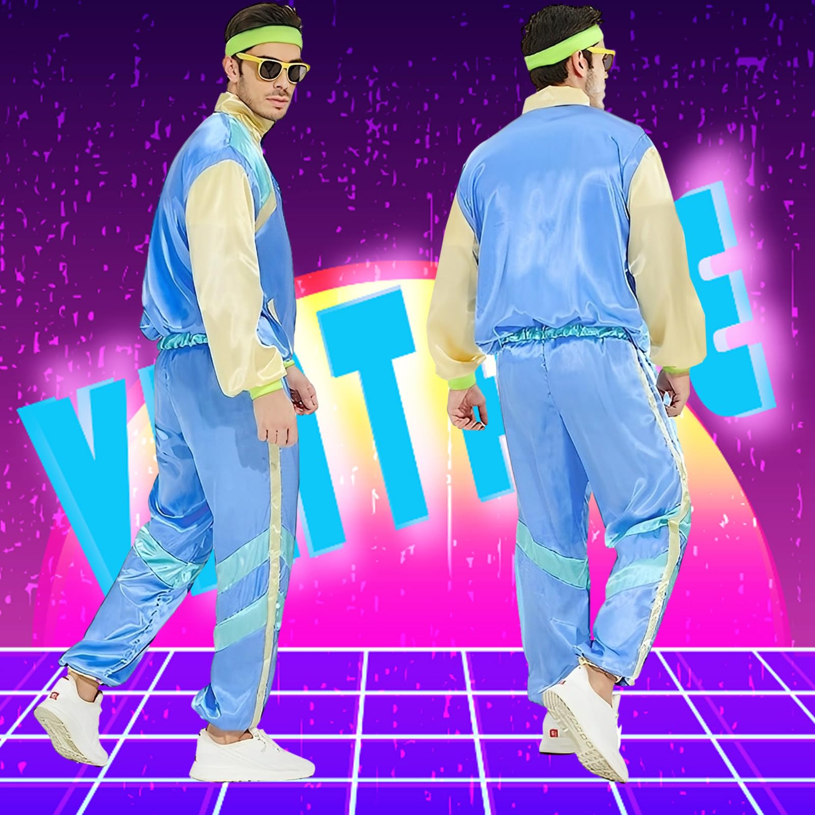 Amycute 80s Shell Suit for Men Women Retro 80s Tracksuit, 1980s Disco Fancy Dress 80s 90s Costume Outfits Adults Halloween - Image 4