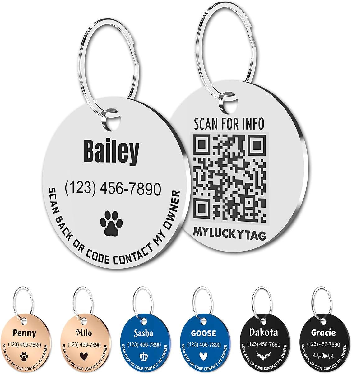 Personalized Stainless Steel QR Code Pet ID | Dog & Cat Collar Tag | Online Profile | Scanned Location Alert Email | Durable & Waterproof