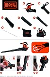 Black+Decker 3-in-1 electric leaf blower/leaf blower BEBLV301 (3,000 watts, with shredder+attachable leaf rake, 72l collection bag backpack - high blowing speed & adjustable suction power) - 12