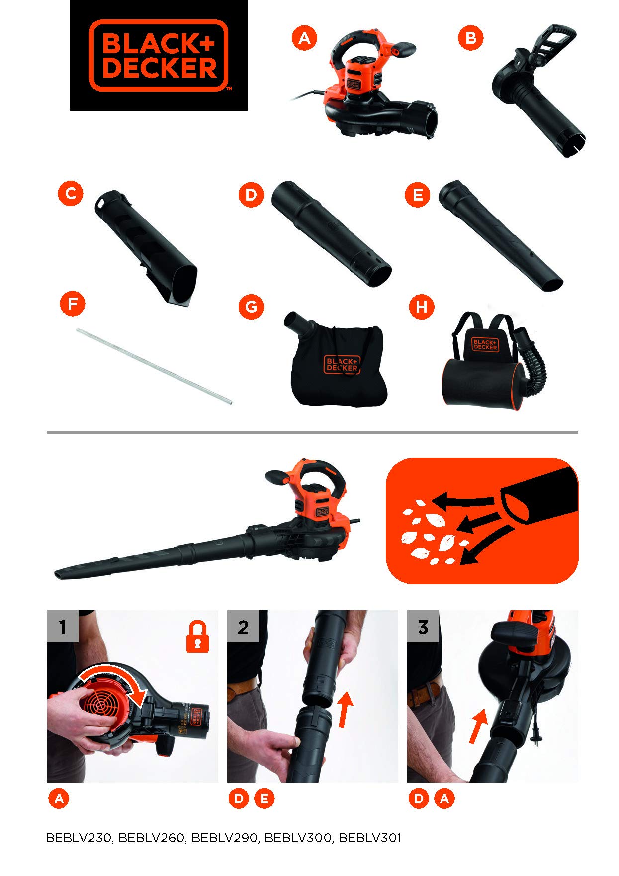 BLACK+DECKER BEBLV301 Aspirateur Souffleur Électrique 3000 W Orange