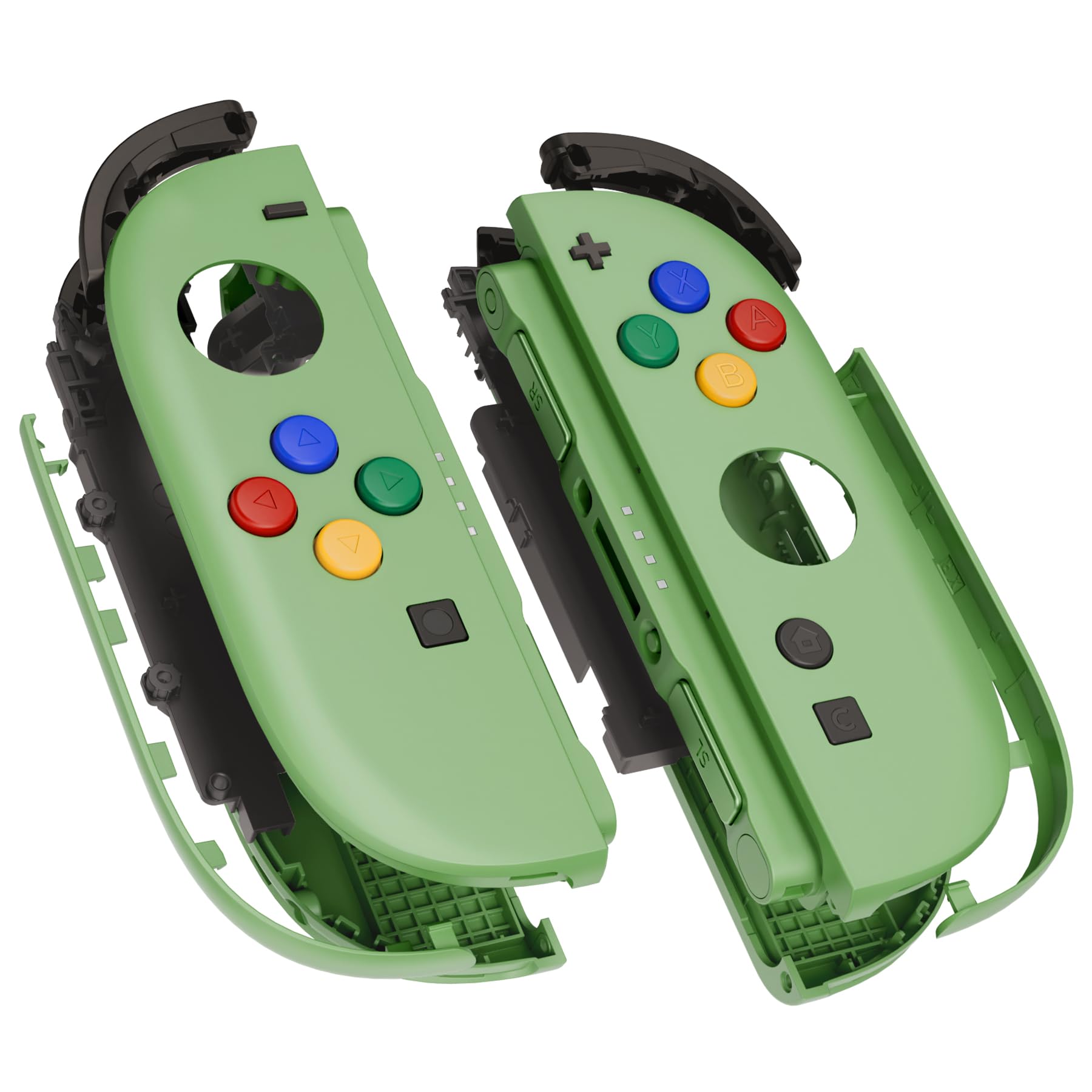 eXtremeRate Ersatz Full Shell & Tasten Set für Switch 2 Joycons, Deluxe Version DIY- Front Gehäuse/Back Case/Griff Deko-Streifen/Mittel Rahme/Knöpfe Zubehör für Nintendo Switch 2 Joy Con-Matcha Grün