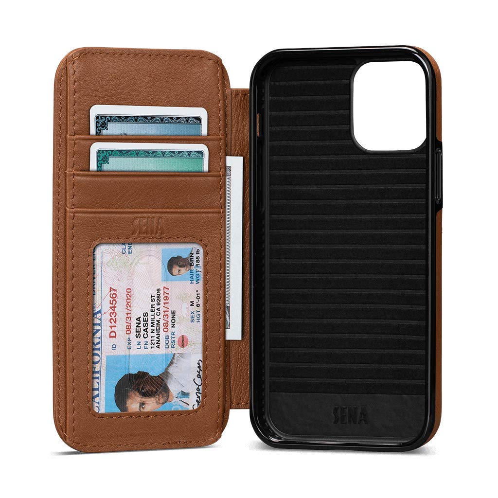 Wallet Book Case, Leather Book Style Folio Wallet with Kickstand & Card Slots for iPhone (Toffee, iPhone 12 Pro Max)