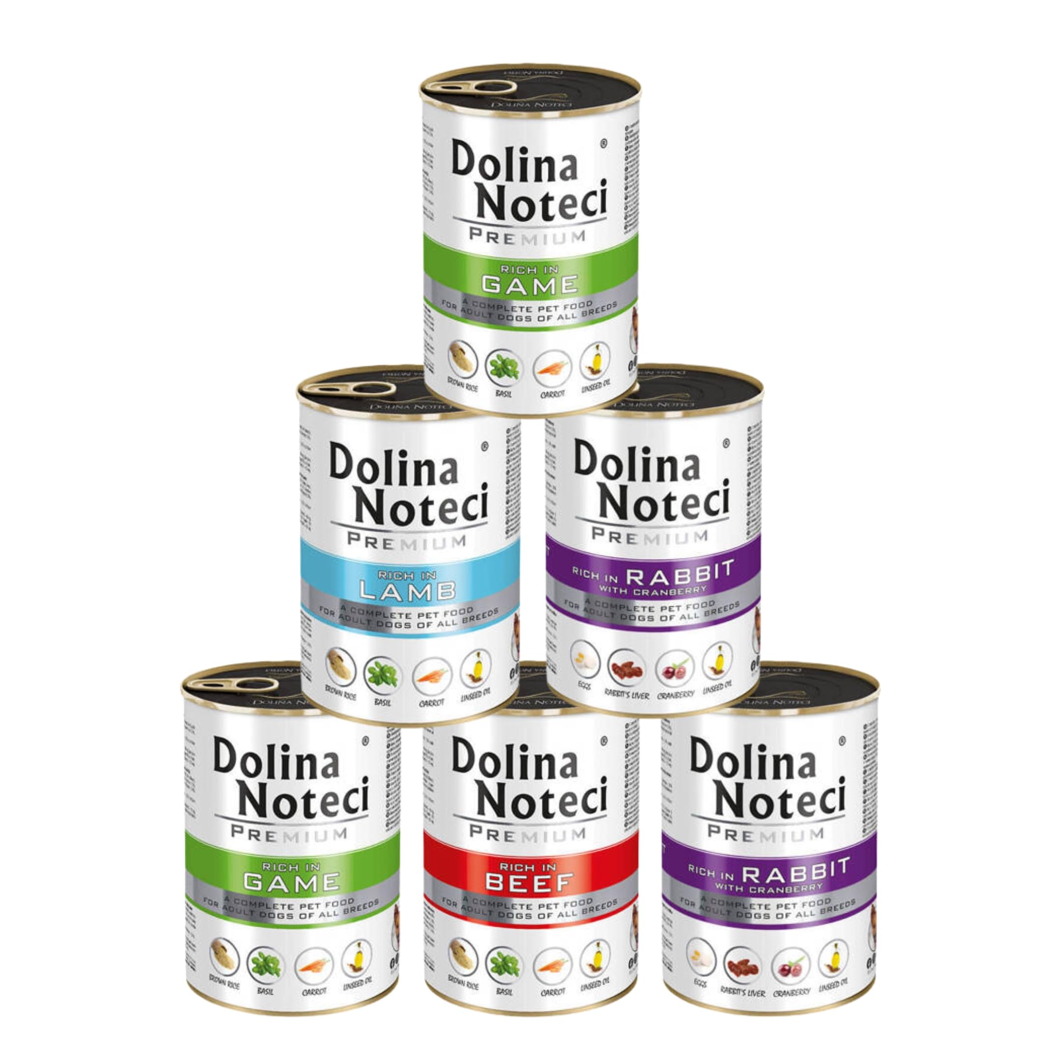 Dolina Noteci Premium Wet Dog Food โ Grain-Free Mixed Flavours โ No Poultry and Fish โ Natural Complete Meals for All Breeds โ High Meat Content โ Multipack Cans (Flavour mix, 6x400g)