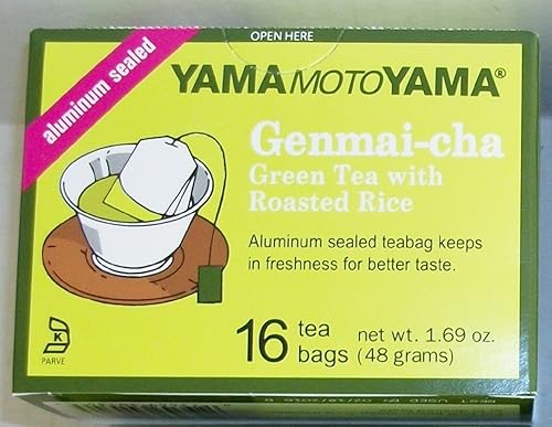 Yamamotoyama Genmai-cha Té verde con arroz tostado 16 bolsas de té de aluminio selladas paquete de 3