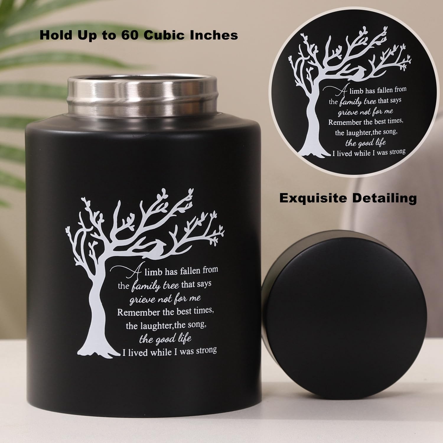Medium Urns for Human Ashes Up to 60 Cubic Inches Medium Sized Urns for Ashes Adult Male Female Keepsake Cremation Urns for Ashes Stainless Steel (Tree of Life, Black) - Image 3