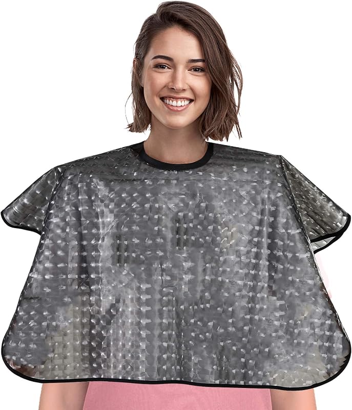 Short Waterproof Hair Dye Cape, Salon Cover for Hair Color,Shampoo | Bleach & Chemical Proof Plastic Shower Apron for Makeup Artists Comb-out Beard Shaving Bib for Beauty Supplies Black