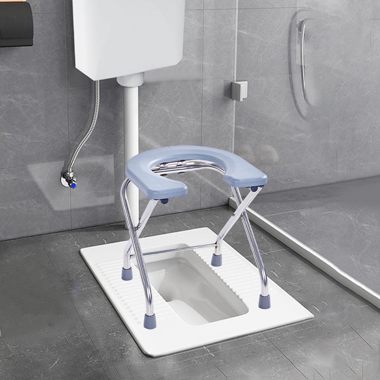 Sedile per Toilette Squat Sedia da Toilette Pieghevole Portatile Sedia da Doccia Multifunzionale Robusta Struttura Acciaio Impermeabile Antiscivolo Ad, Grigio
