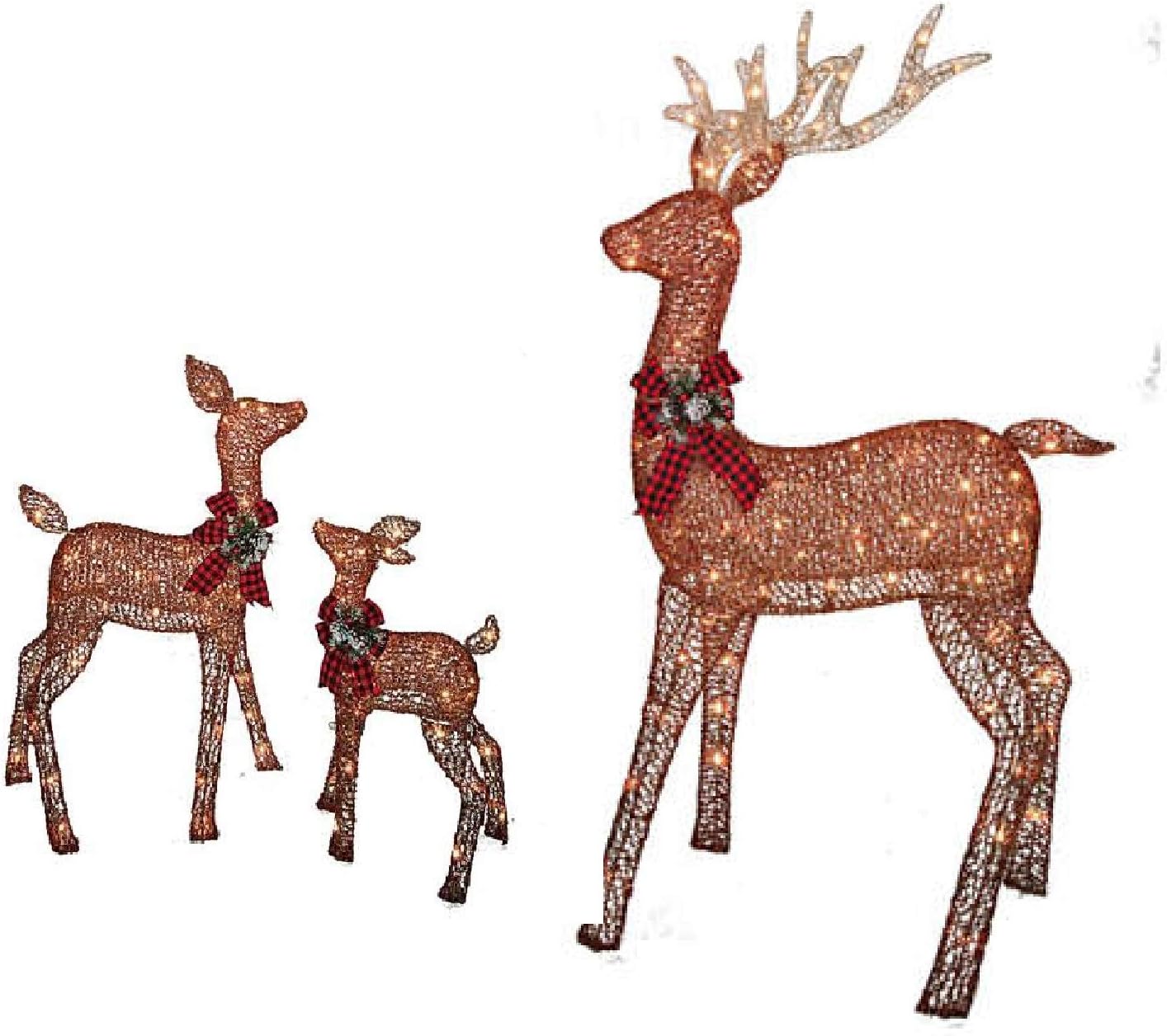Christmas REINDEER FAMILY 3 piece SET, Includes Glittering Gold Buck, Doe and Baby Deer Patio Sculpture for your Outdoor Winter Holiday Lawn Decoration Yard Art