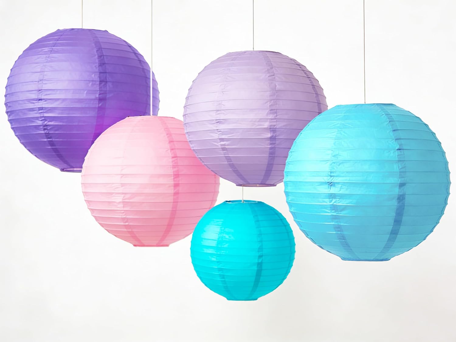 Pastel Paper Lanterns Set (12 Pcs) - 6/8/10 Inch Nilan, Pink, Purple, Lavender & Blue Round Hanging Paper Lanterns for Party Decor, Baby Showers, Weddings & Bedroom Accents