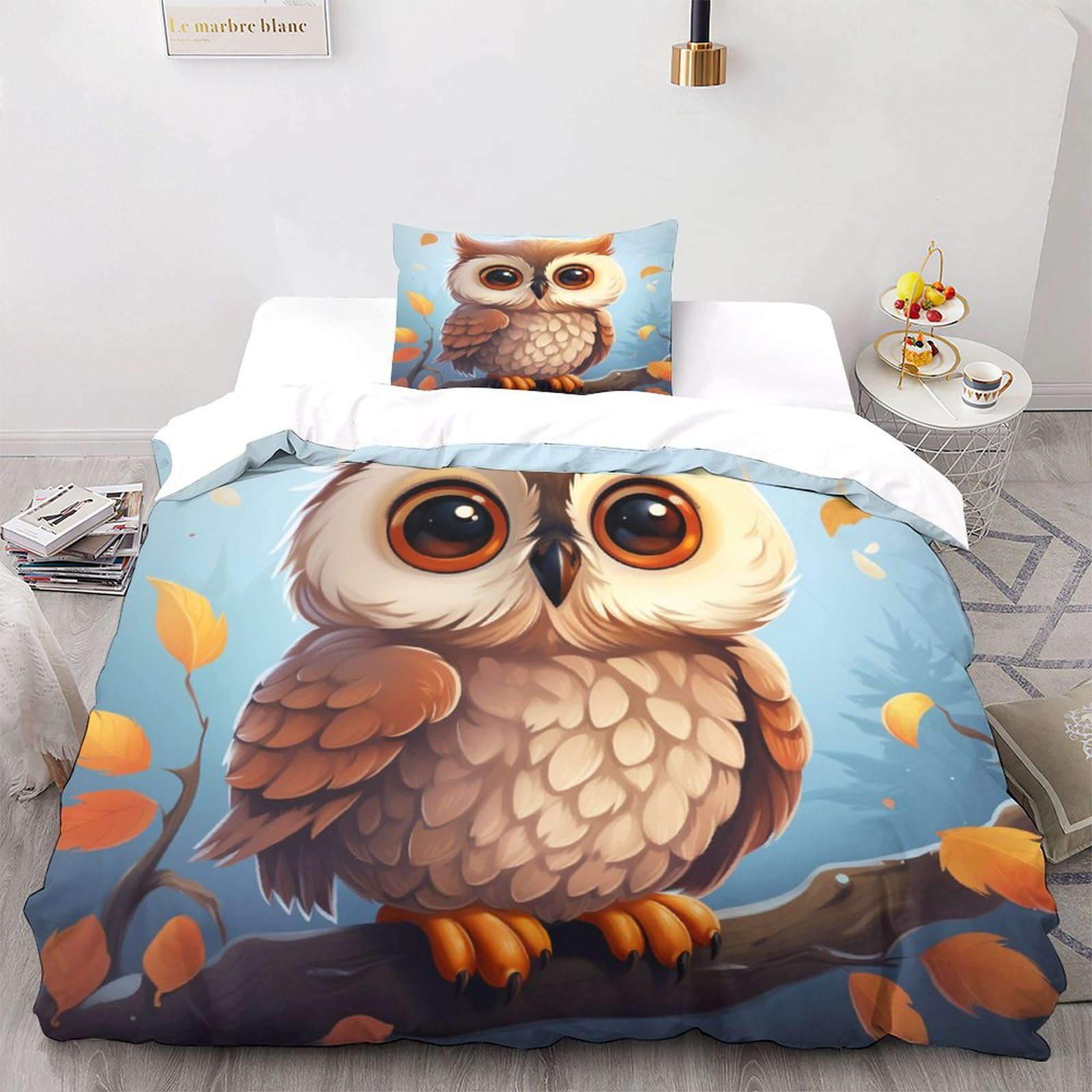 Housse de couette hiboux douceur microfibre pour des nuits pleines de tendresse