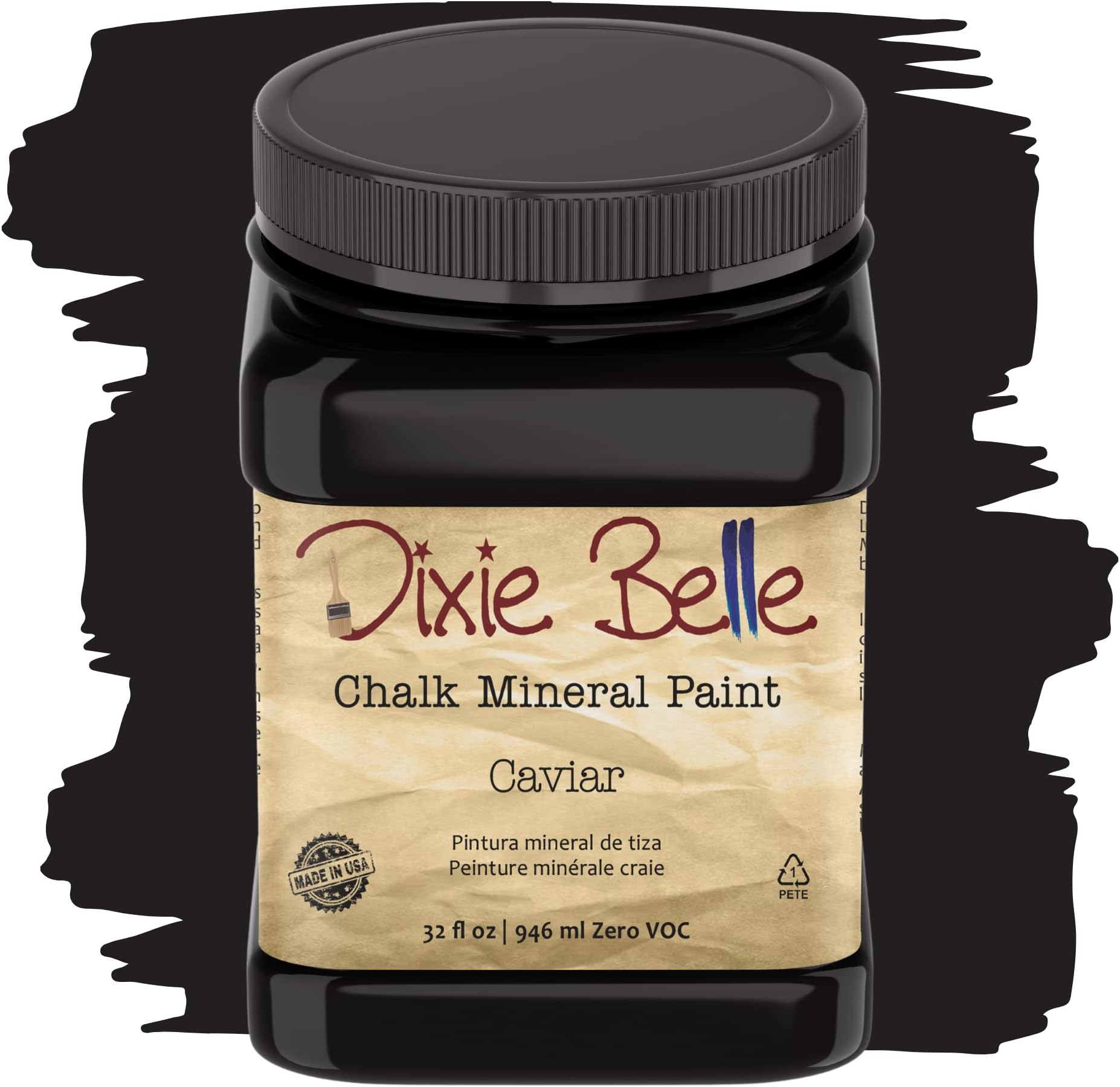 Chalk Finish Furniture Paint - Caviar (32oz) - Matte Black Chic Chalk Mineral DIY Furniture Paint