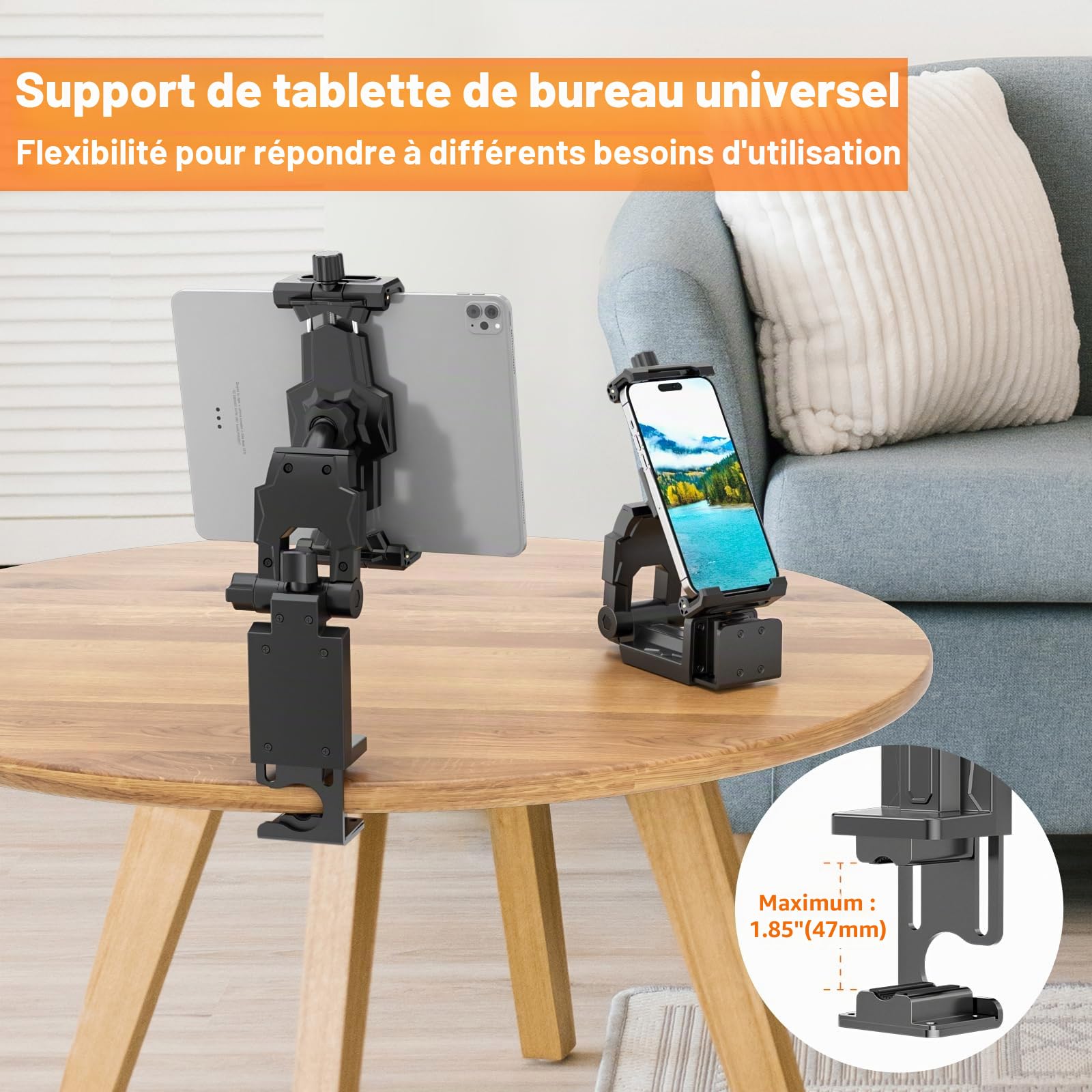 KDD Support de Tablette pour appuie-tête de Voiture - Rotation à 360 ° - avec Bras réglable - pour téléphones Portables et tablettes Pro, Air, Switch, Galaxy, 4,7 à 12,9"