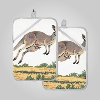 Kitchen Pot Holders Heat Resistant Australian Kangaroo Baby Potholders for Kitchens with Pocket Kitchen Hot Pads Oven Pad 2 Pack Decor Decoration Decorative
