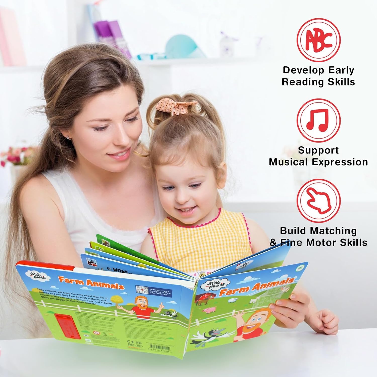Steve e Maggie Libro Sonoro Animali della Fattoria, 10 Pulsanti con Canzoni per Bambini, Libro Educativo Interattivo per 3+ Anni