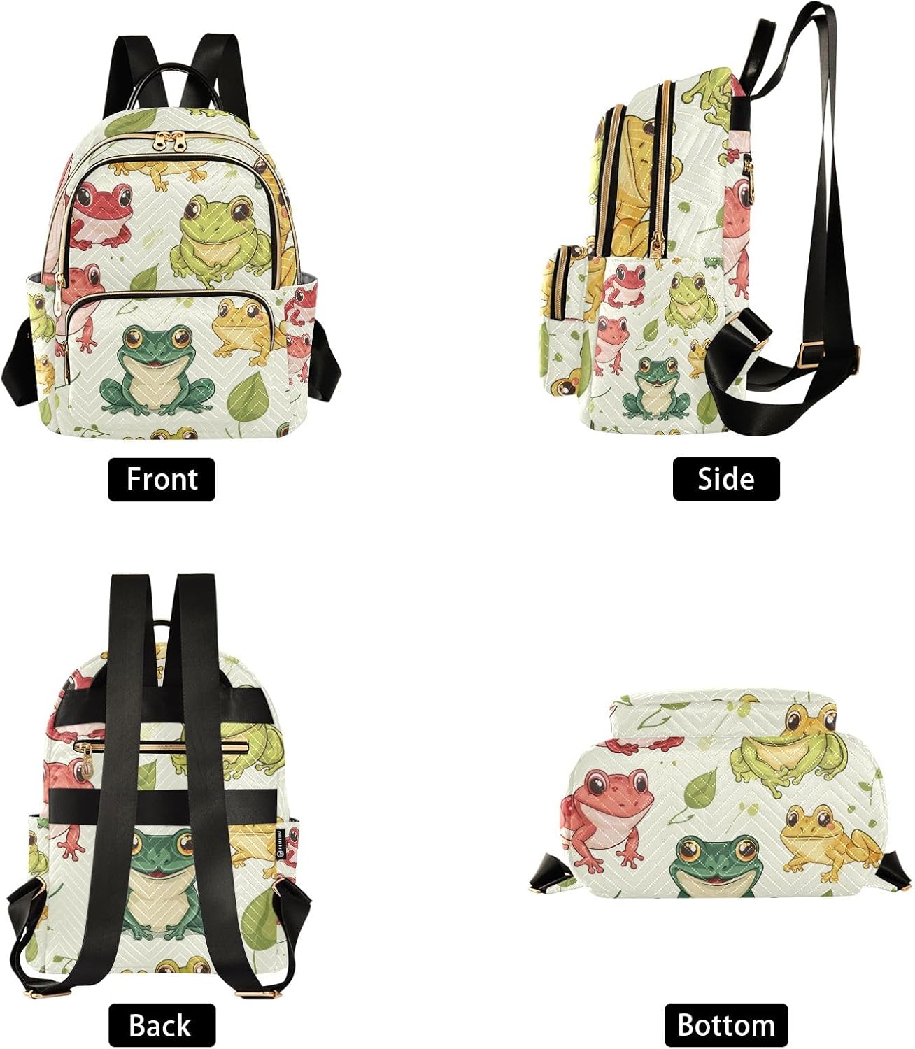 Mini Backpack Purse for Women, Red Green Yellow Frogs Travel Bag Casual Daypack Shoulder Bag - Image 2