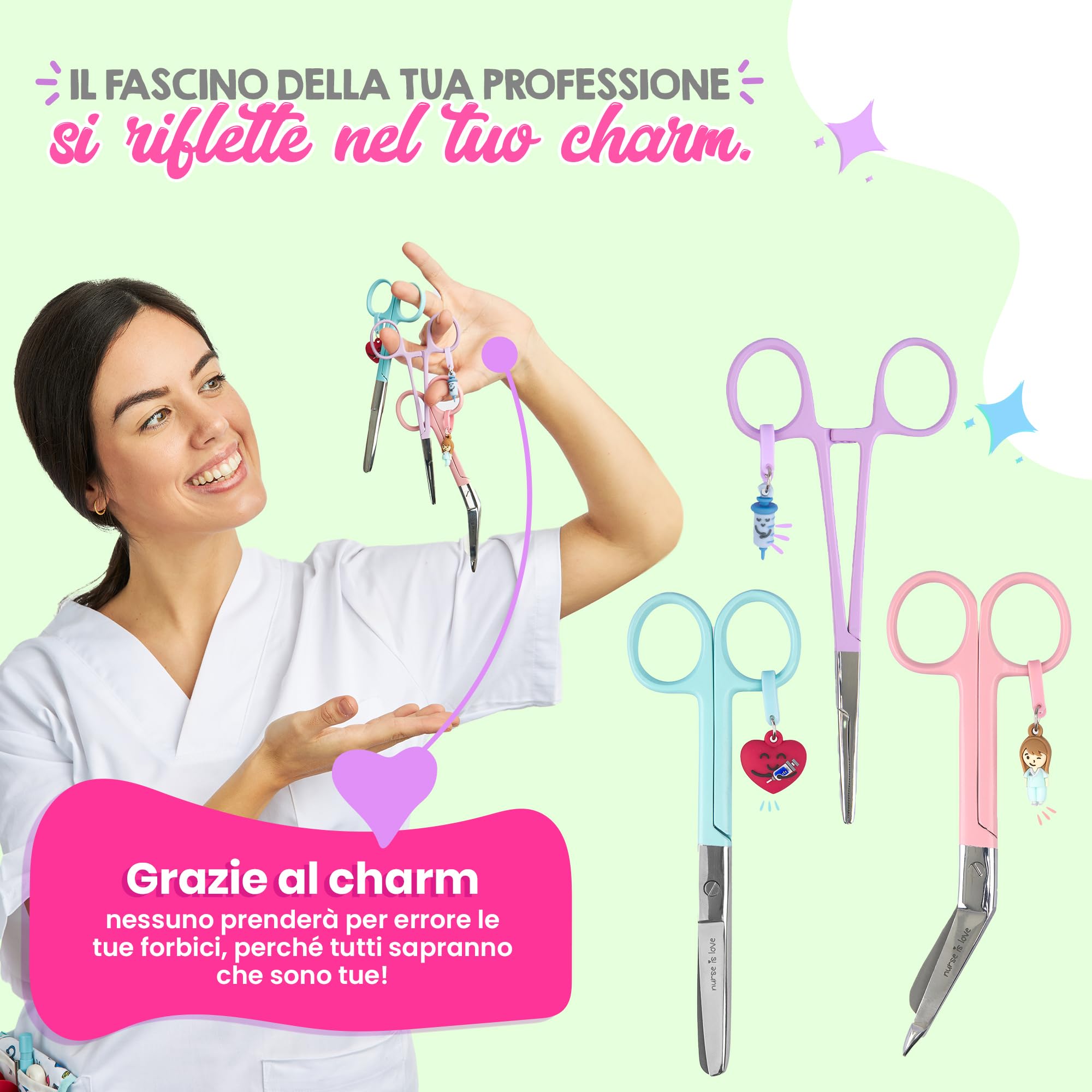 Nurse is Love Set 3 pz Forbici Infermieristiche Pico di Pato & Dritta Mayo + Strumento di Fissaggio | Forbici Punta Roma per Bende, Accessori Infermiera, Primi Soccorsi, Ausiliario Infermieristico
