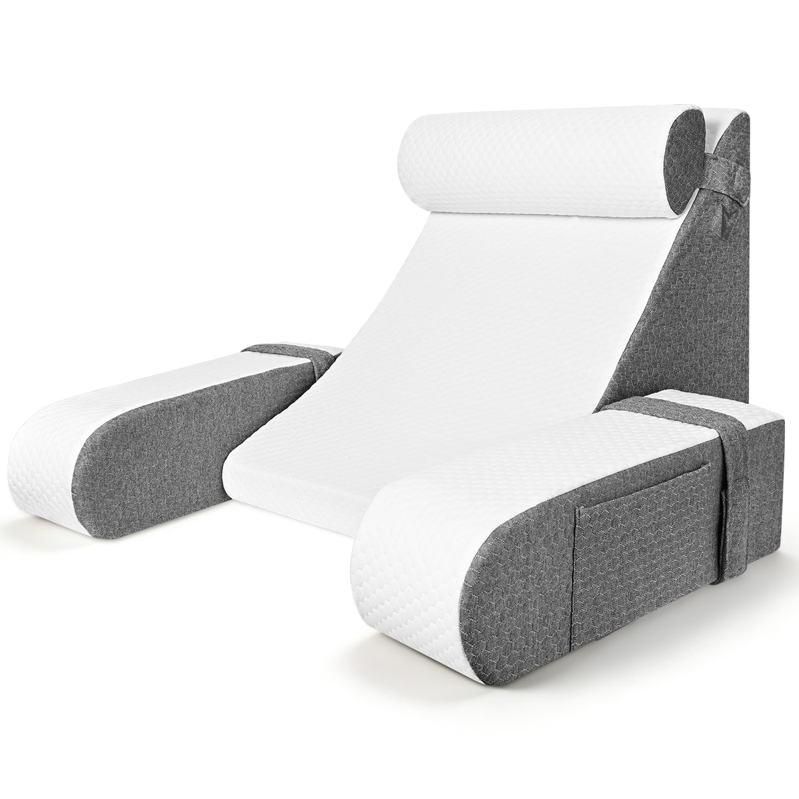 Coussin de lecture anti mal de dos avec accoudoirs et soutien des cervicales au lit