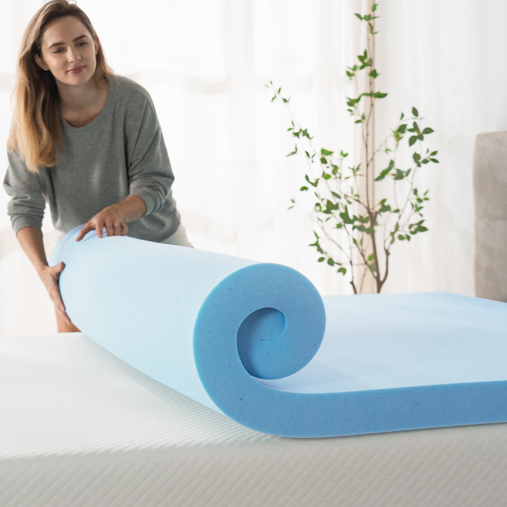 Zinus Sobrecolchón de Espuma viscolástica con Gel refrescante impregnado de té Verde, Espuma con Gel refrescante, 135 x 190 cm, Oeko-Tex, para colchón, Cama y sofá