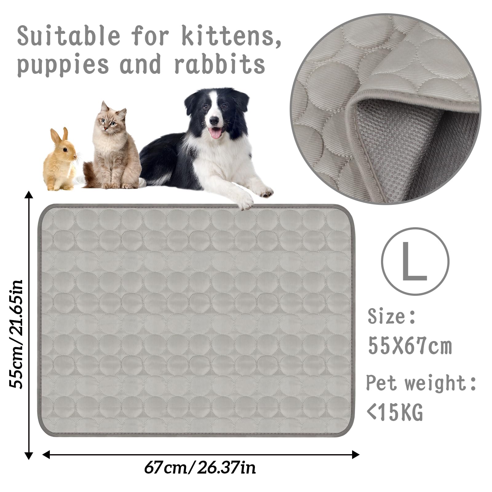 Dog Cooling Mat Self-Cooling 70 x 55 cm Cooling Mat Dog Grey Cooling Mat for Dogs Size L Cooling Mat for Cats Cats Washable Pet Cooling Mat for Home On the Go or in the Car - Image 2
