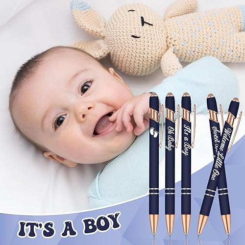 Miniatura 4 de Jspupifip 50 bolígrafos de baby shower con punta de lápiz capacitivo, bolígrafos retráctiles de metal con texto en inglés "It's a Boy or Girl",